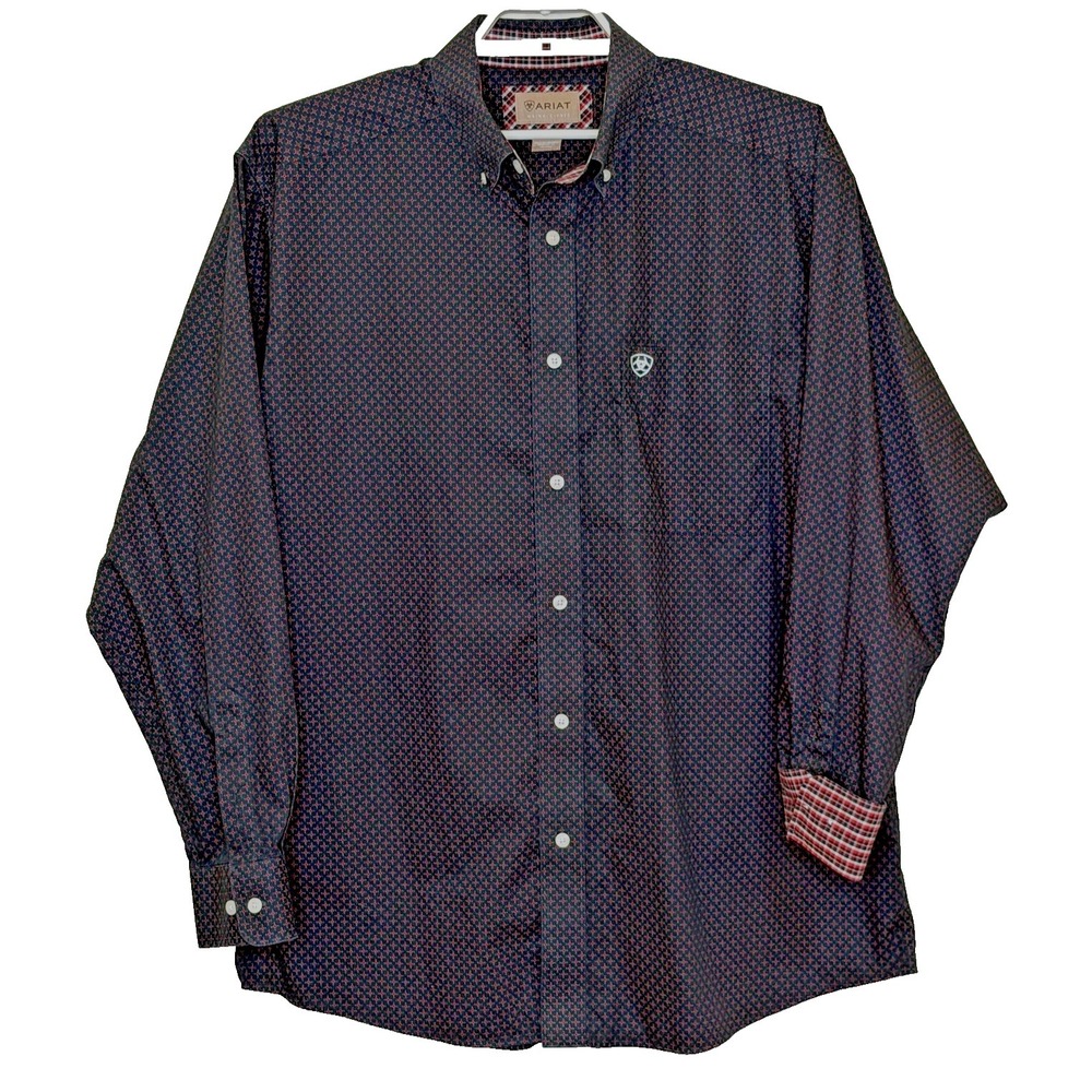 Ariat Button Down Shirt Mens XL Black Red Print‎ Long Sleeve Wrinkle Free Cowboy